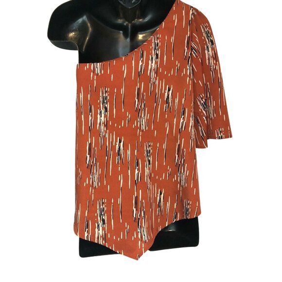 One-Shoulder Asymmetric Top by Honey Punch Womens M Orange & Black Abstract - Picture 3 of 5